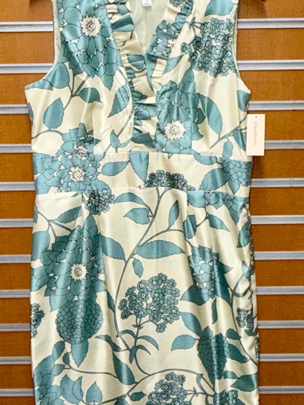 dressbarn Teal Floral Ruffle V-Neck Camisole